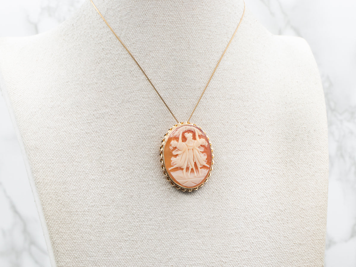 Vintage Gold Three Graces Cameo Brooch or Pendant