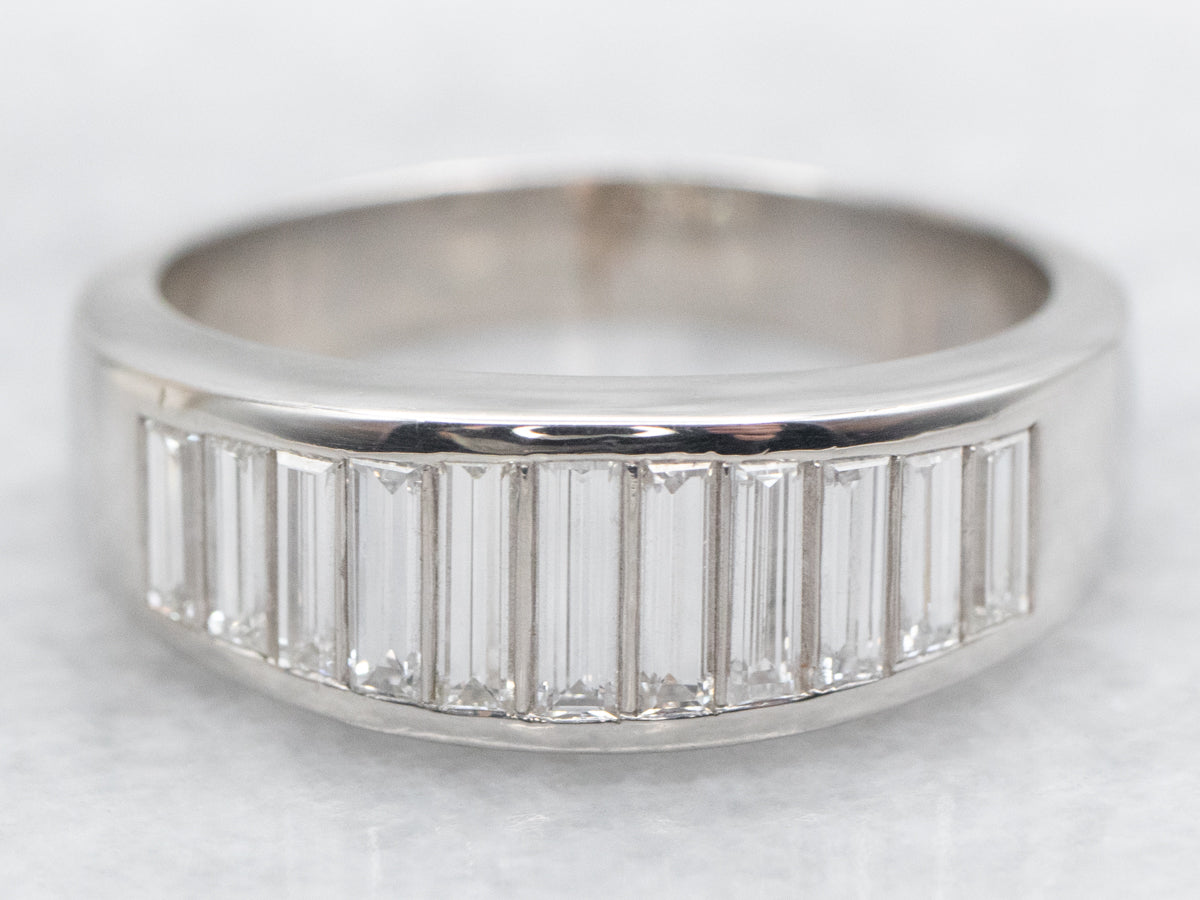 Modern Baguette Cut Diamond and Platinum Band