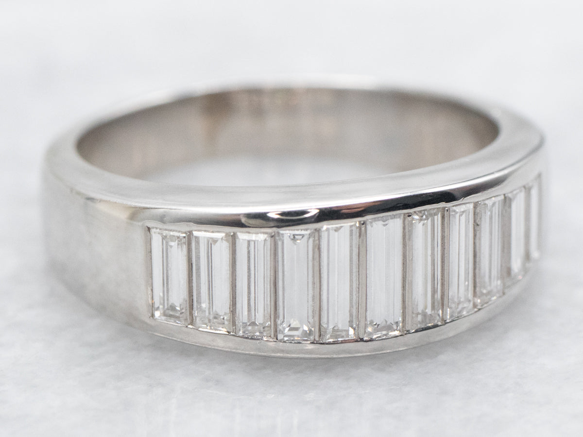 Modern Baguette Cut Diamond and Platinum Band