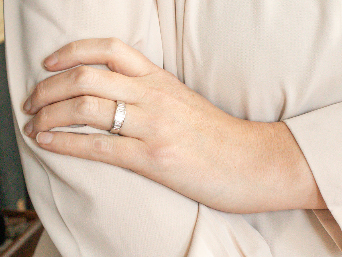 Modern Baguette Cut Diamond and Platinum Band