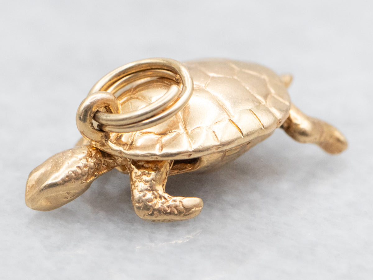 Gold Bobble Head Turtle Charm Pendant