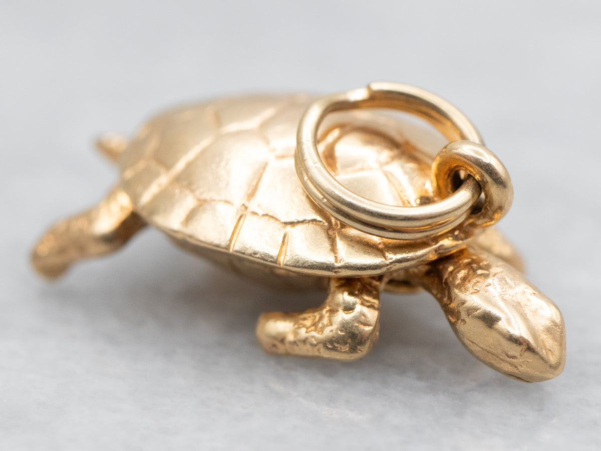 Gold Bobble Head Turtle Charm Pendant