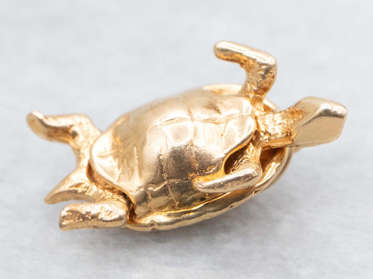 Gold Bobble Head Turtle Charm Pendant