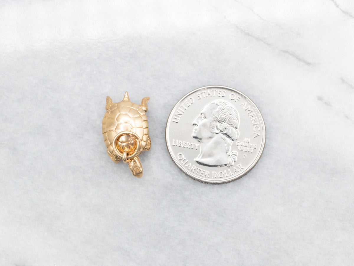 Gold Bobble Head Turtle Charm Pendant
