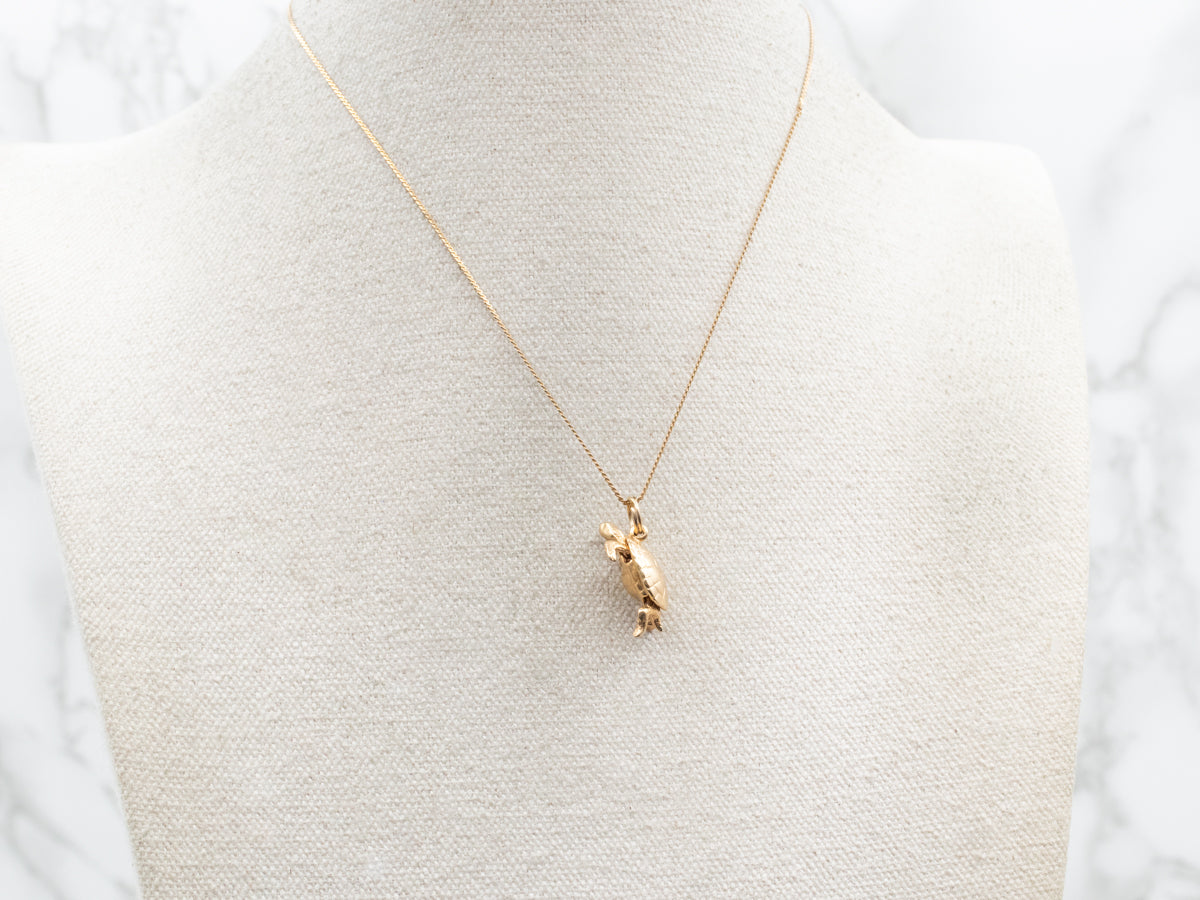 Gold Bobble Head Turtle Charm Pendant