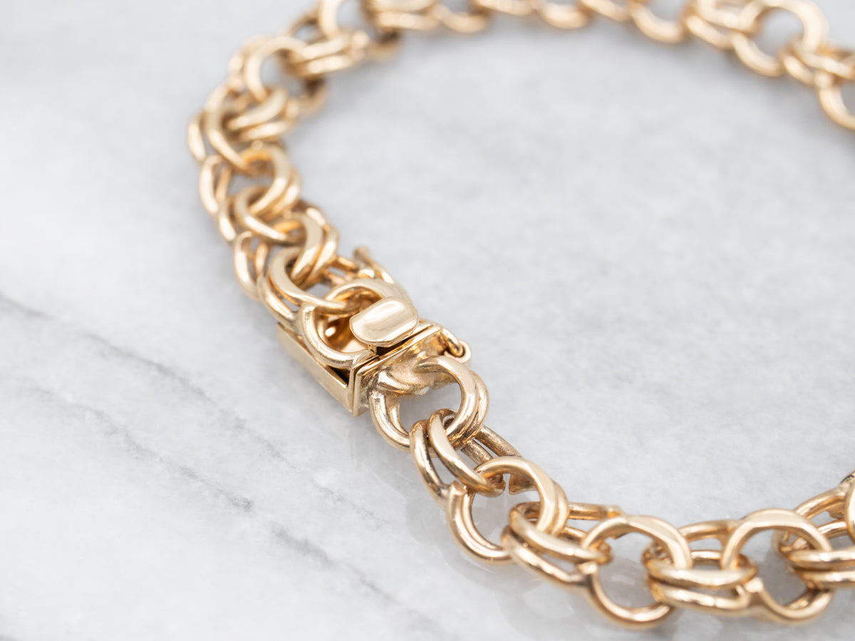 Double Ring Yellow Gold Charm Bracelet