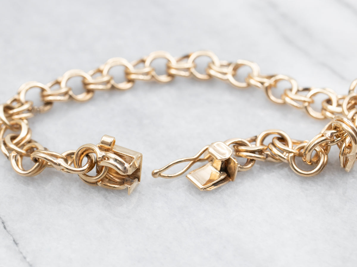 Double Ring Yellow Gold Charm Bracelet
