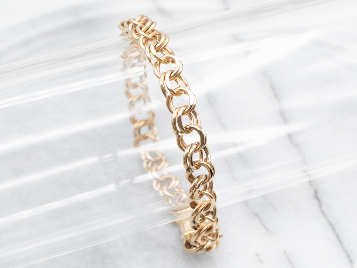 Double Ring Yellow Gold Charm Bracelet