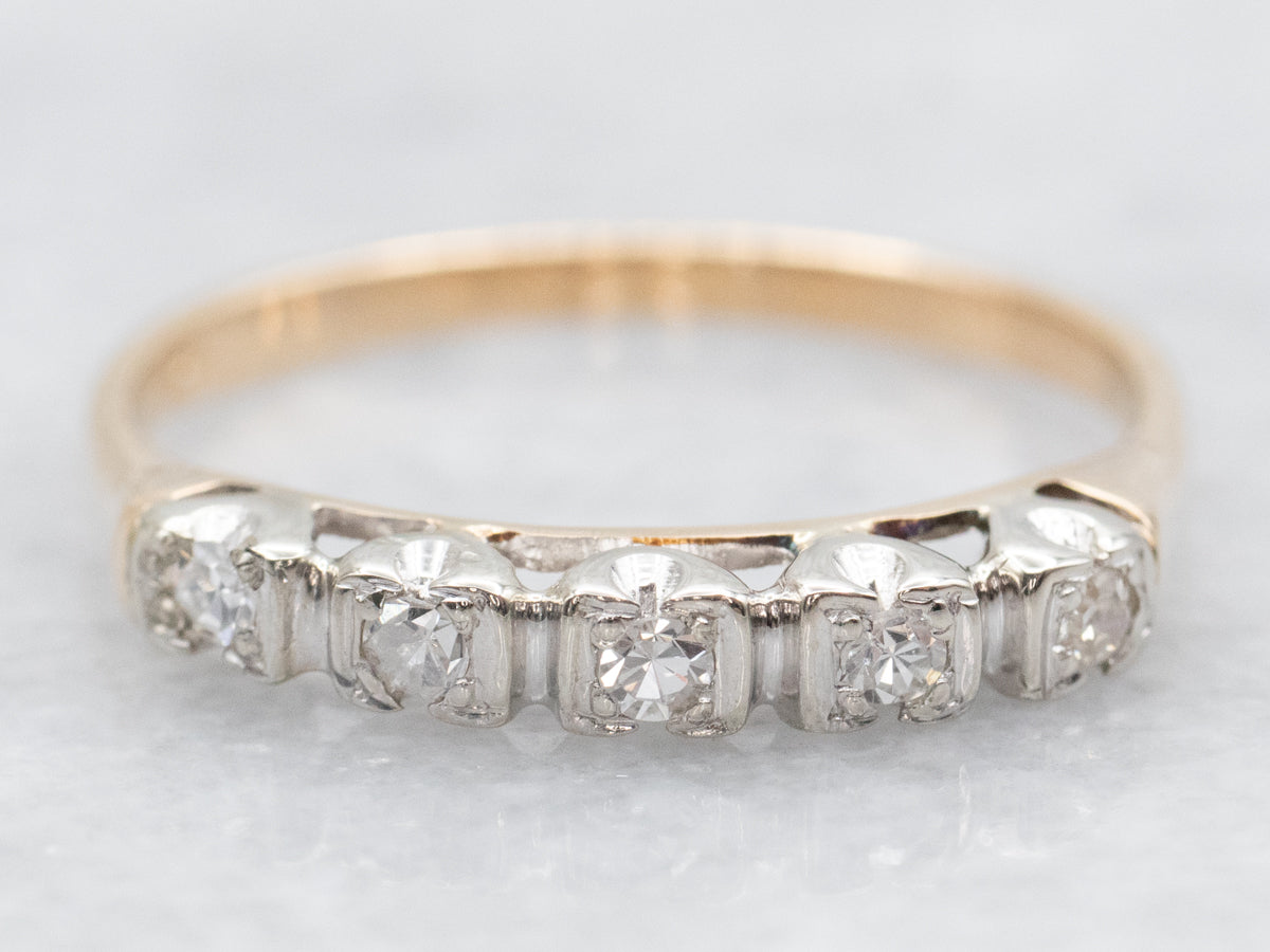 Vintage Two Tone Five Diamond Wedding Band