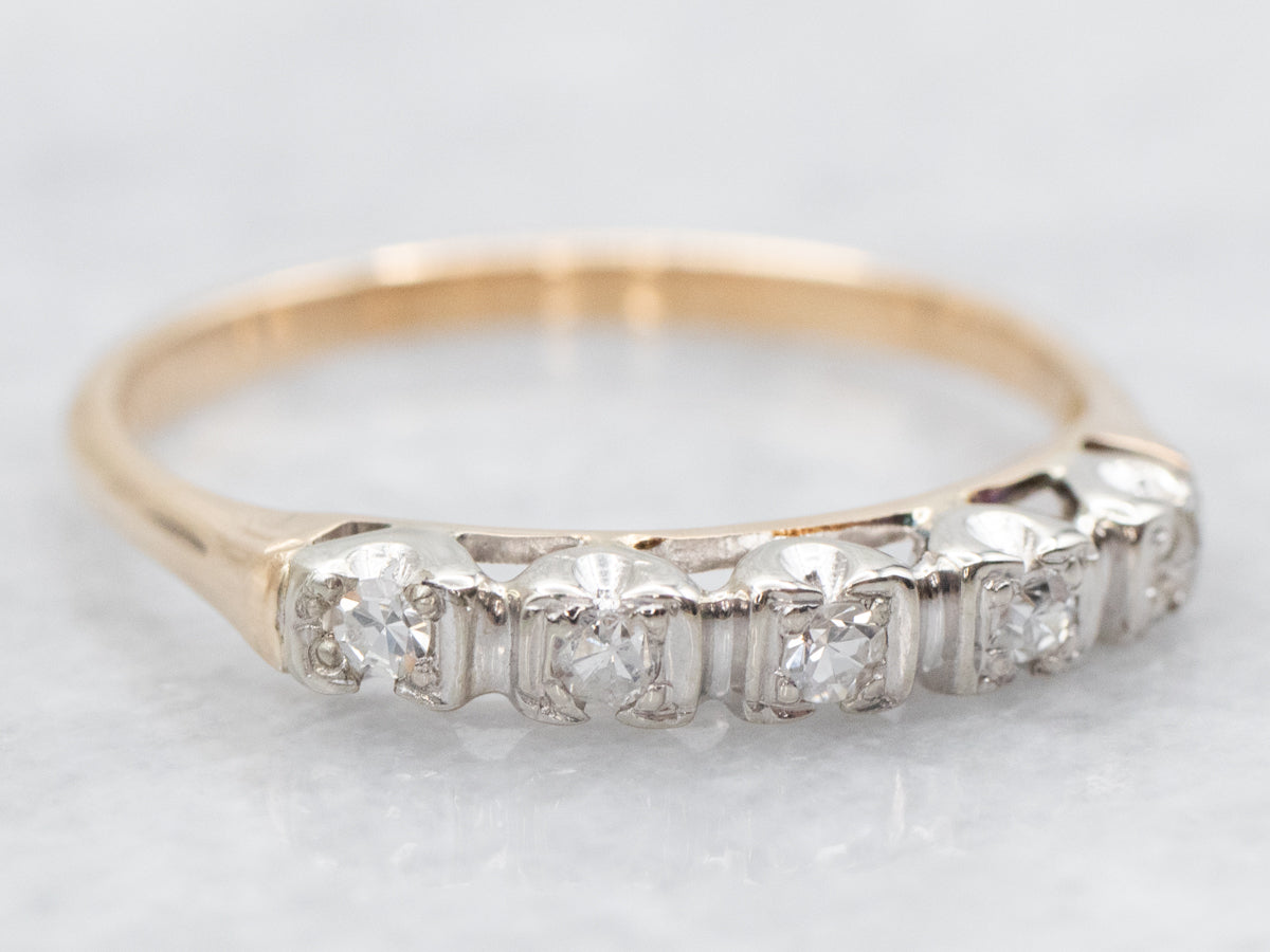 Vintage Two Tone Five Diamond Wedding Band