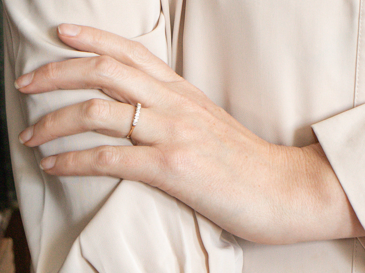 Vintage Two Tone Five Diamond Wedding Band