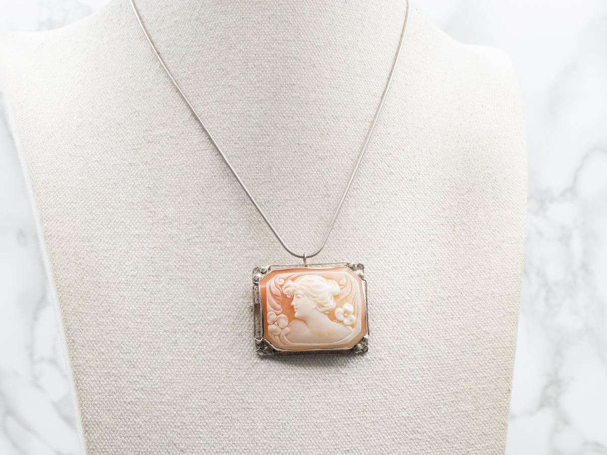 Lovely Antique Rectangle Cameo Brooch or Pendant