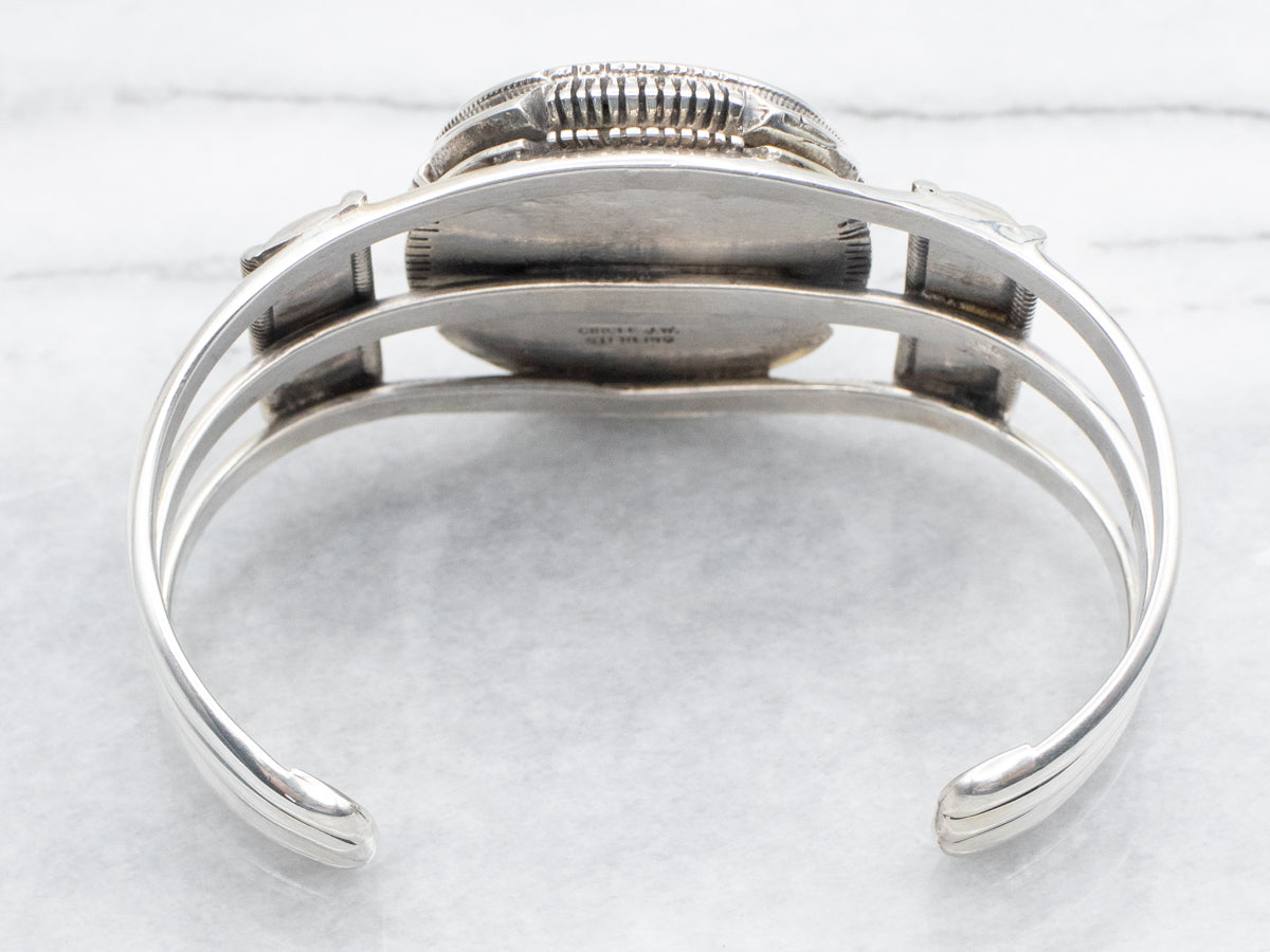 Sterling Silver Native American Made Oval Cut Turquoise Cuff Bracelet