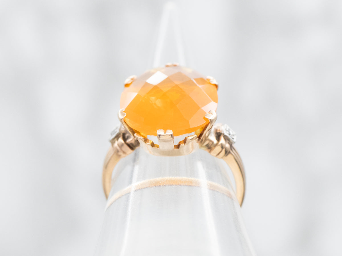Mid-Century Fire Opal and Diamond Ring