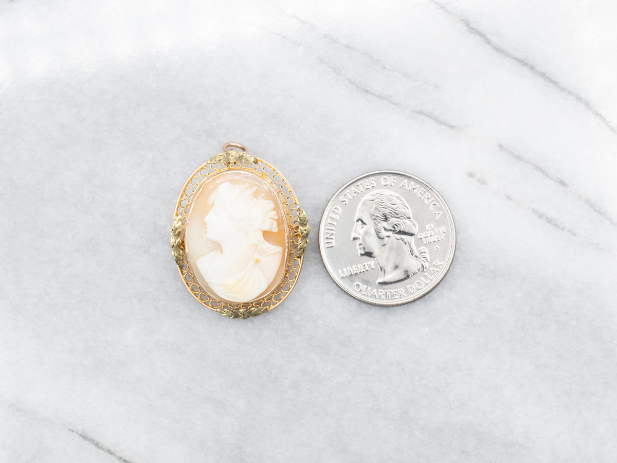 Vintage Gold Cameo Filigree Brooch or Pendant