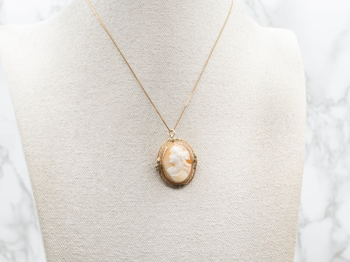 Vintage Gold Cameo Filigree Brooch or Pendant