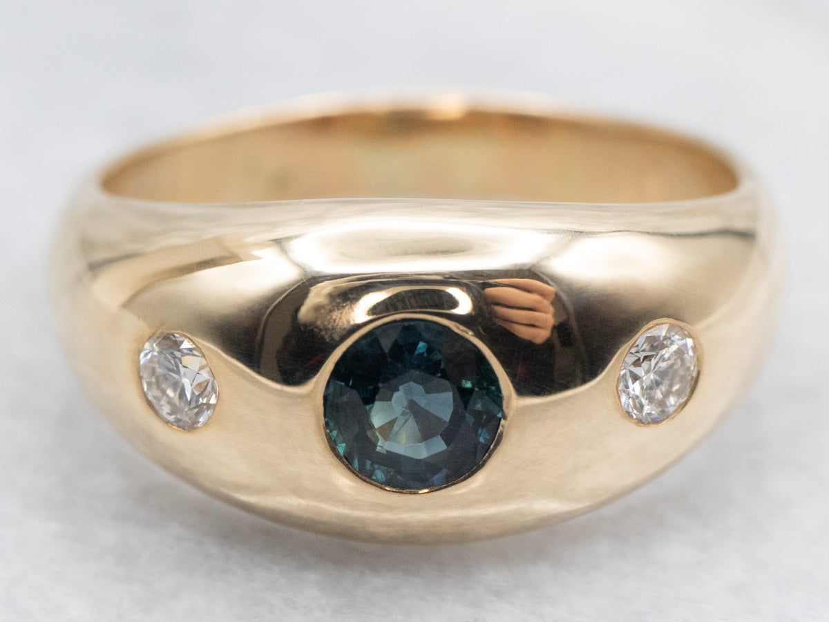 Men's Flush Set Sapphire and Diamond Dome Ring