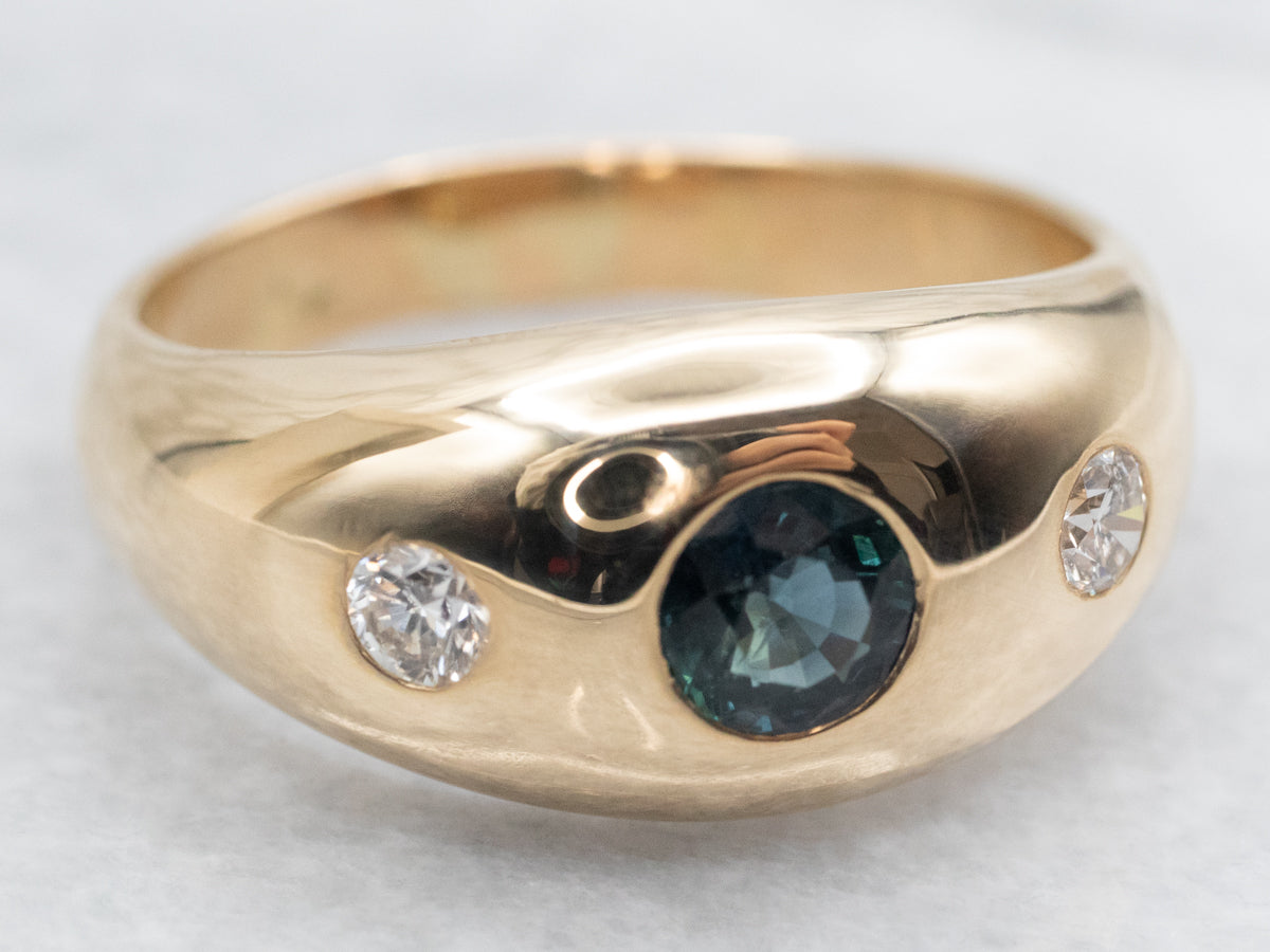 Men's Flush Set Sapphire and Diamond Dome Ring