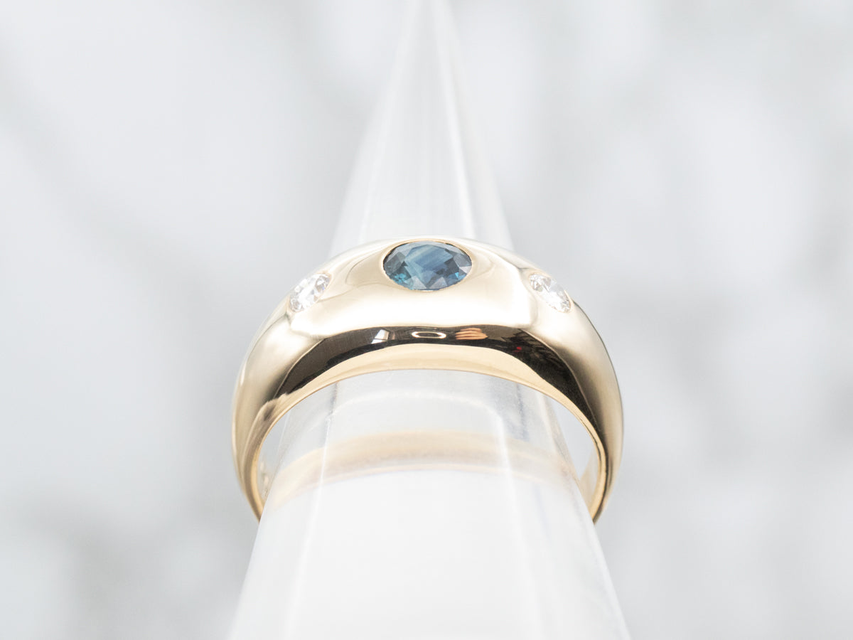 Men's Flush Set Sapphire and Diamond Dome Ring