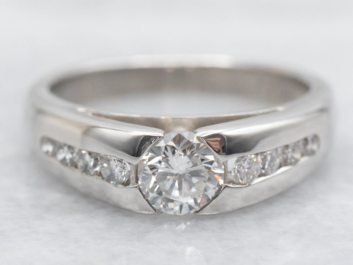 Platinum Diamond Engagement Ring with Diamond Accents
