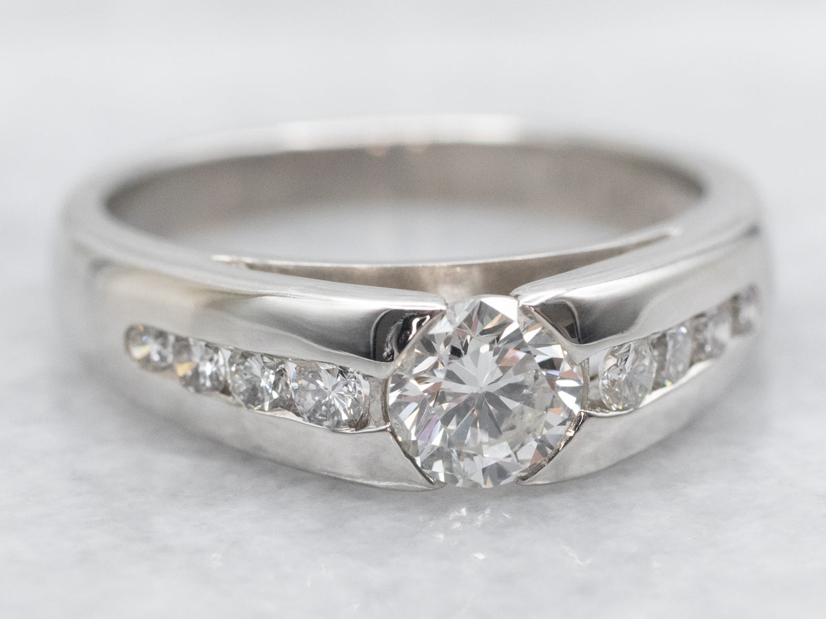 Platinum Diamond Engagement Ring with Diamond Accents