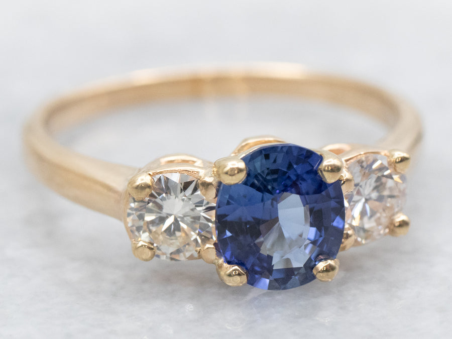 Yellow Gold Sapphire and Diamond Engagement Ring