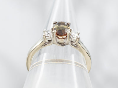 White Gold Andalusite Ring with Diamond Accents