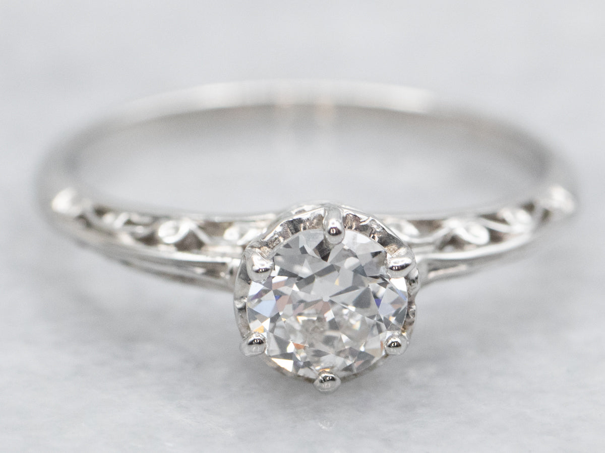 Platinum European Cut Diamond Solitaire Engagement Ring