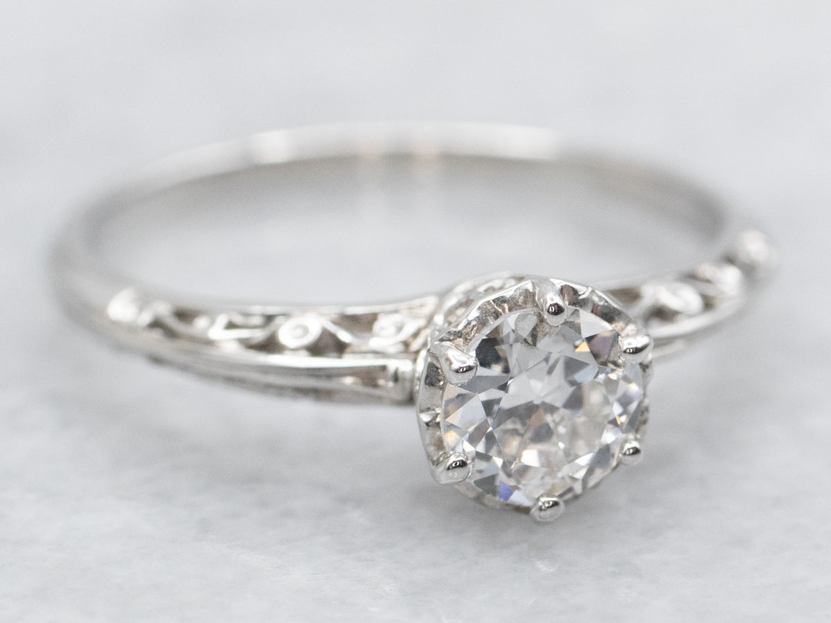 Platinum European Cut Diamond Solitaire Engagement Ring