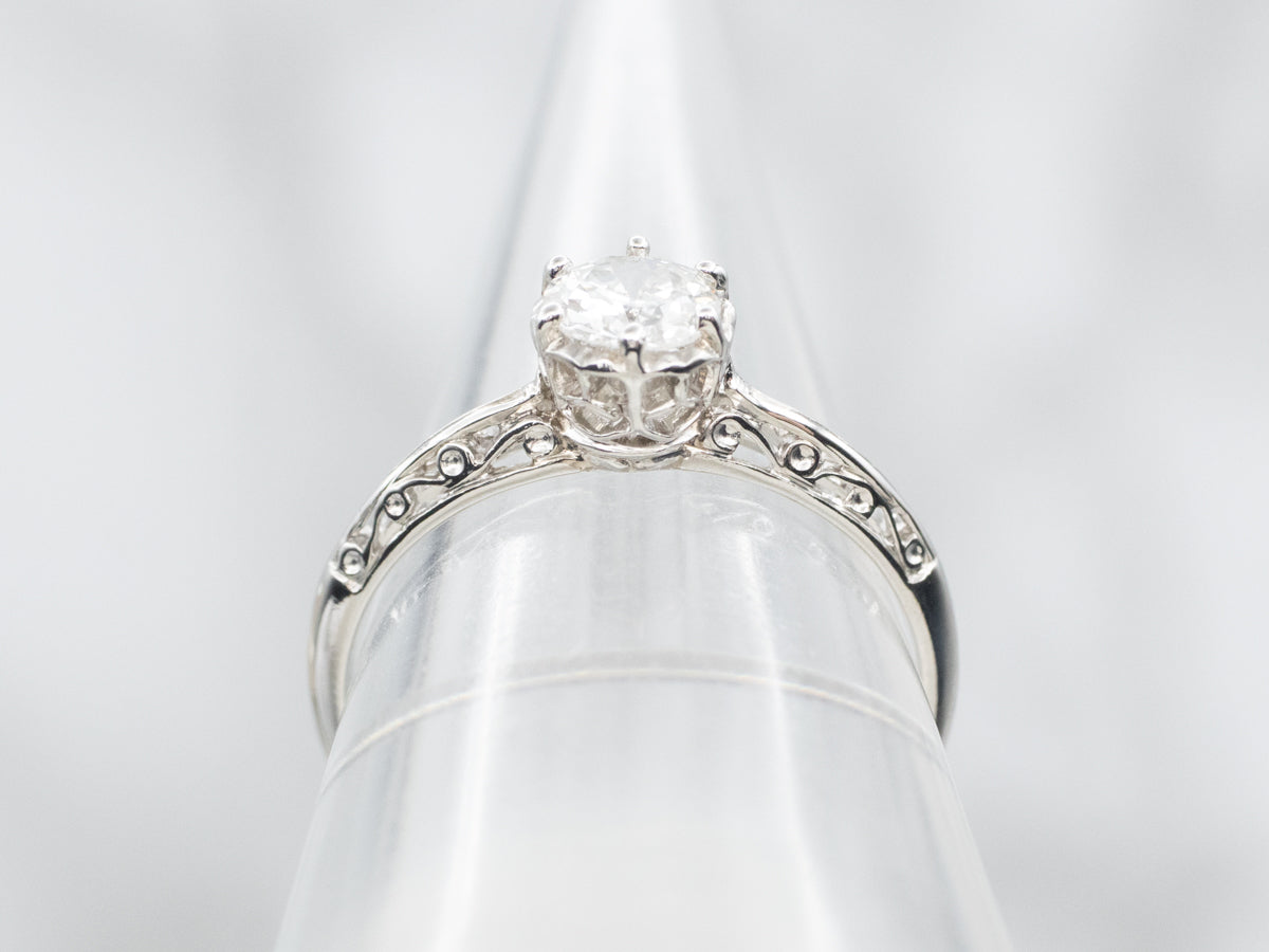 Platinum European Cut Diamond Solitaire Engagement Ring