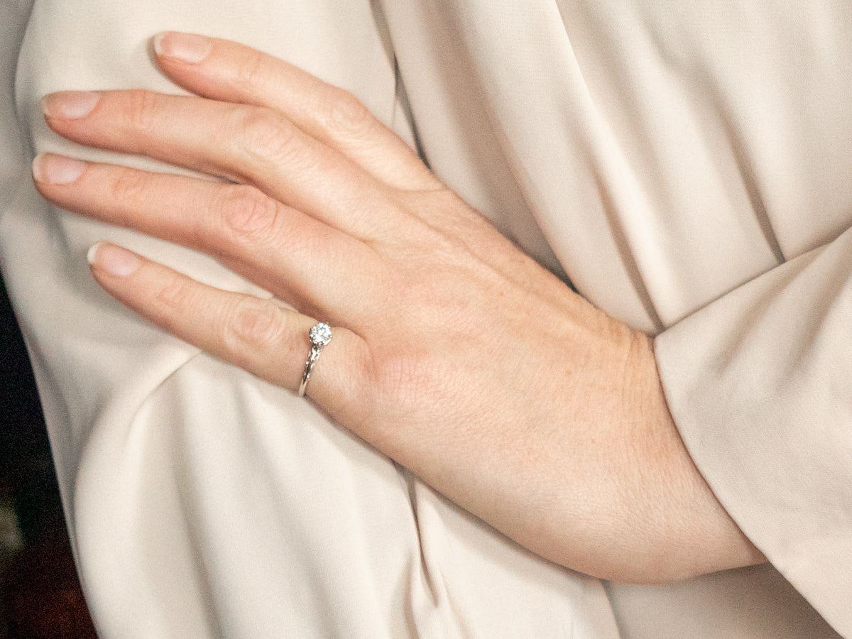 Platinum European Cut Diamond Solitaire Engagement Ring