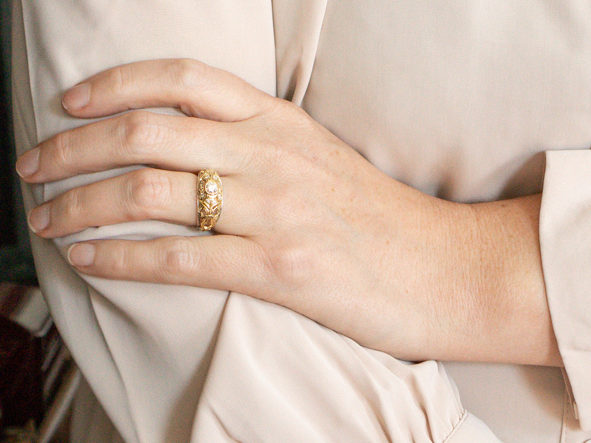 Ornate Platinum and Gold Diamond Engagement Ring