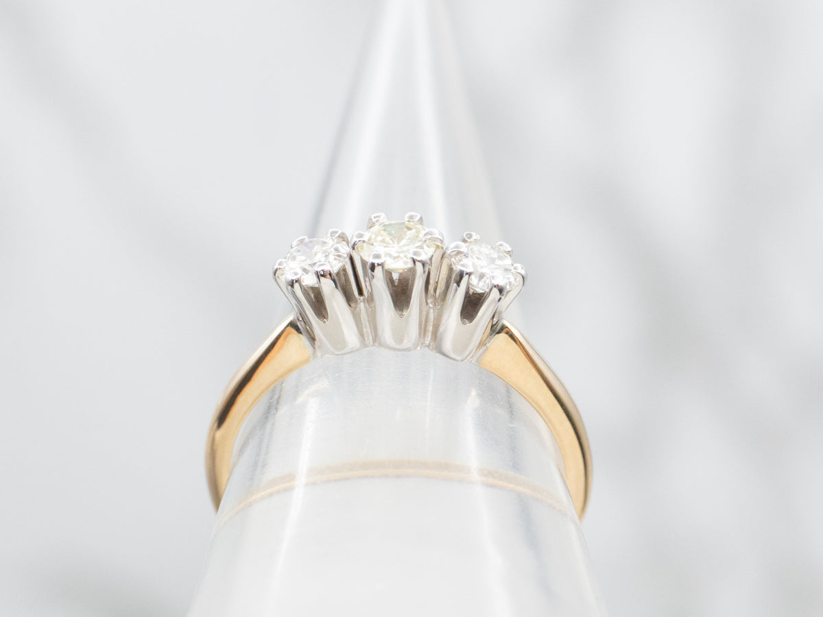 Three Stone Brilliant and European Cut Diamond Engagement Ring