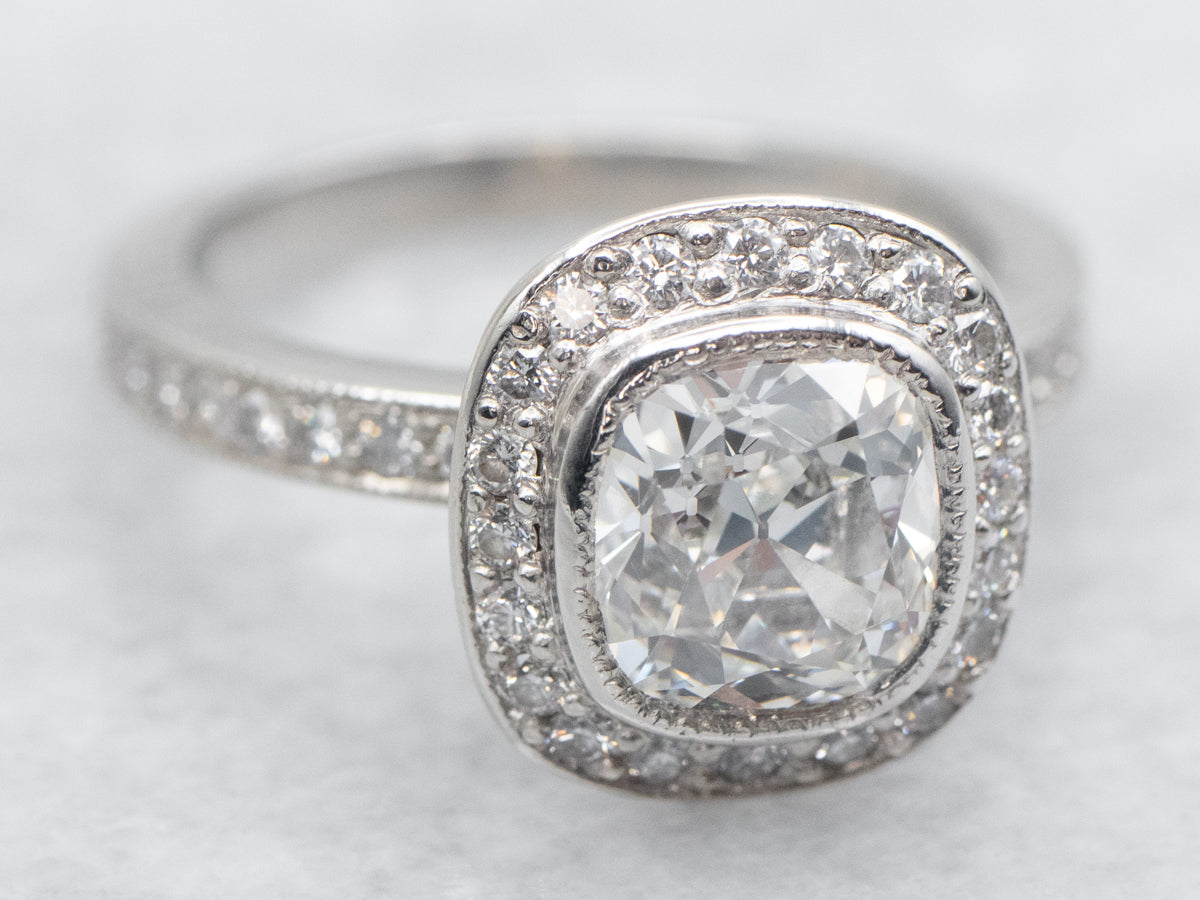 Modern Platinum Diamond Halo Engagement Ring