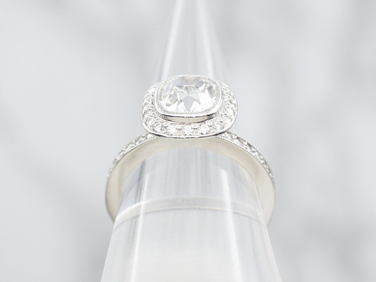 Modern Platinum Diamond Halo Engagement Ring