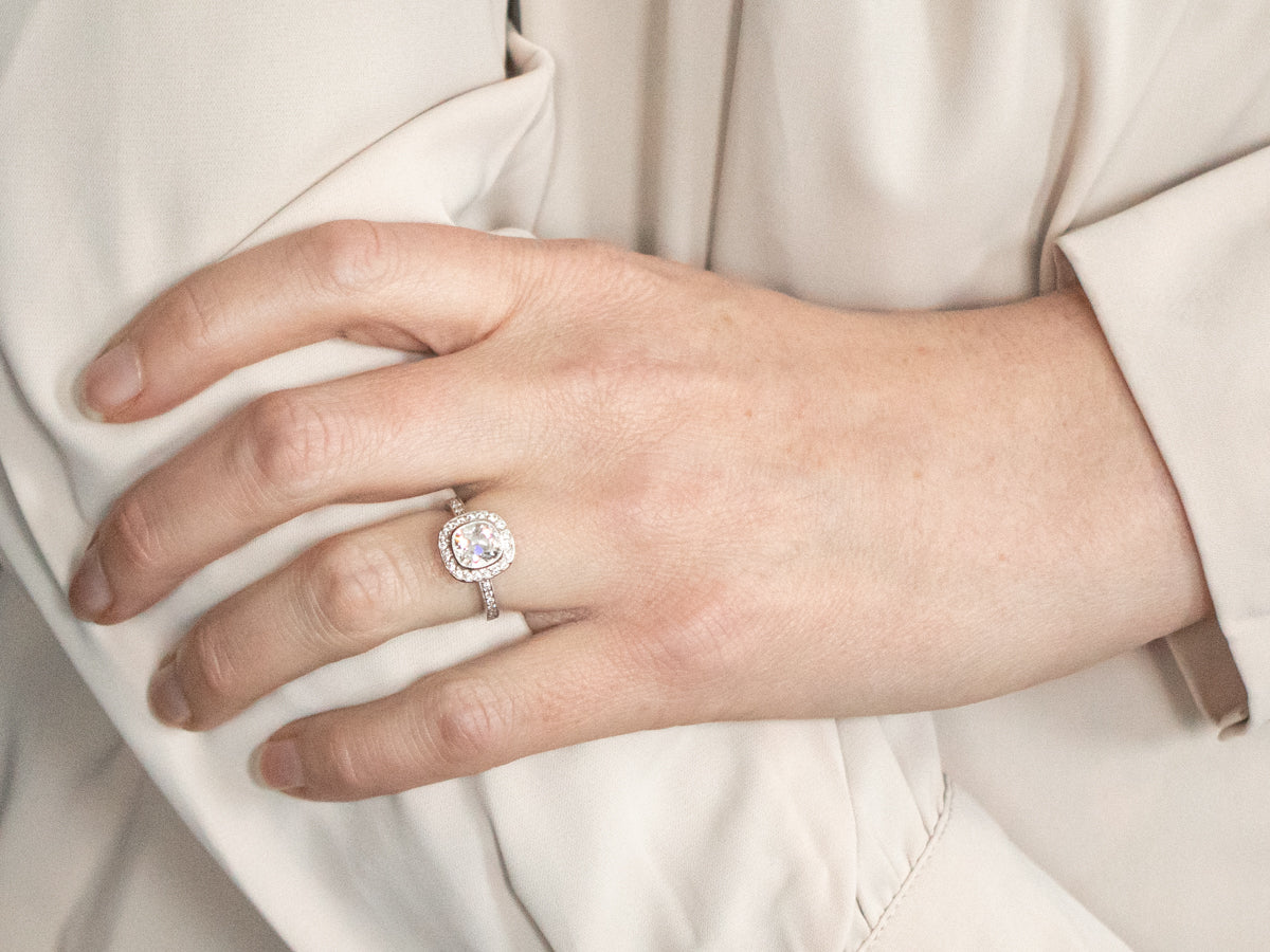 Modern Platinum Diamond Halo Engagement Ring