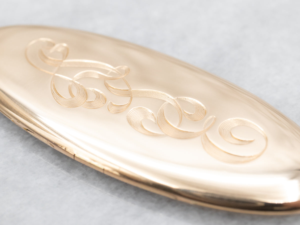 Gold "ATE" Engraved Elongated Oval Locket