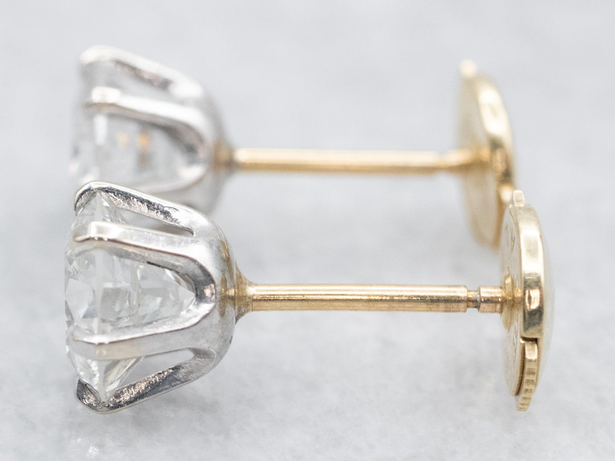 Large Round Brilliant Diamond Stud Earrings