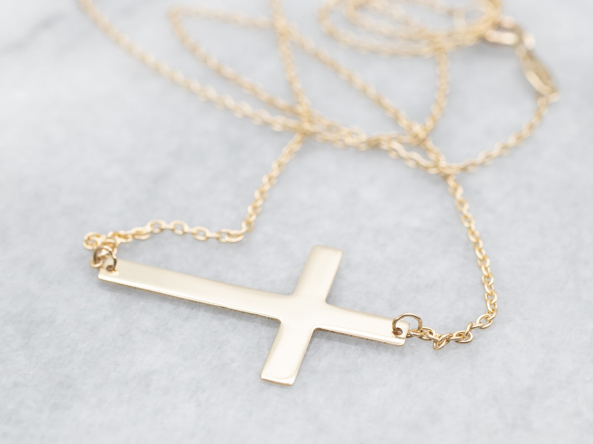 Simple Yellow Gold Cross Pendant Necklace