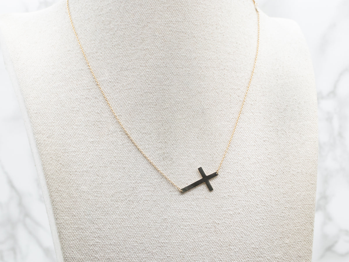 Simple Yellow Gold Cross Pendant Necklace