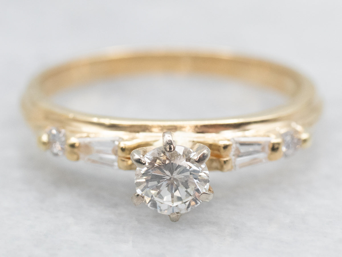 Round and Baguette Cut Diamond Engagement Ring