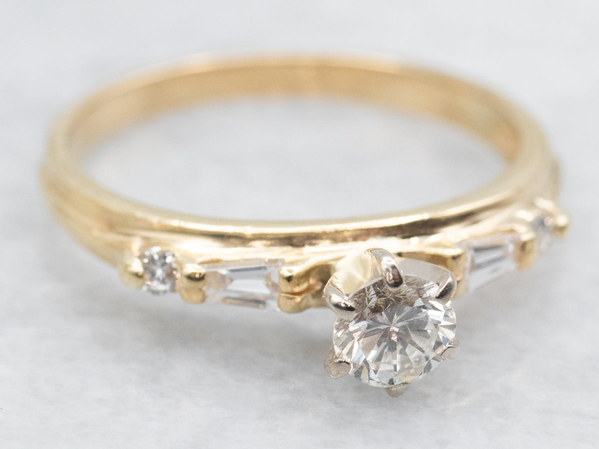 Round and Baguette Cut Diamond Engagement Ring