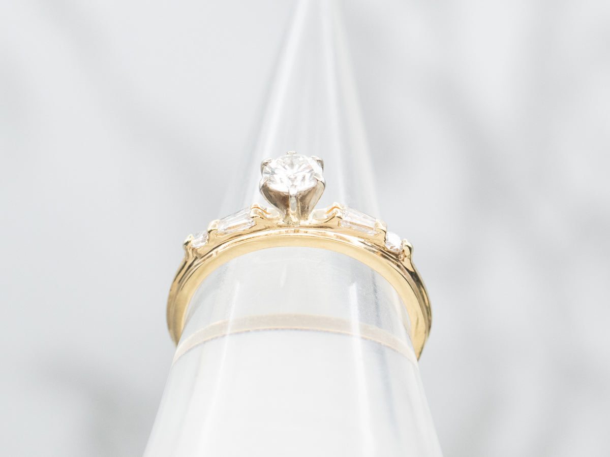 Round and Baguette Cut Diamond Engagement Ring