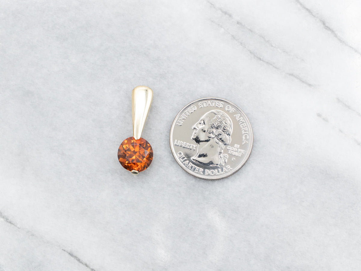 Sleek Modernist Orange Zircon Drop Pendant