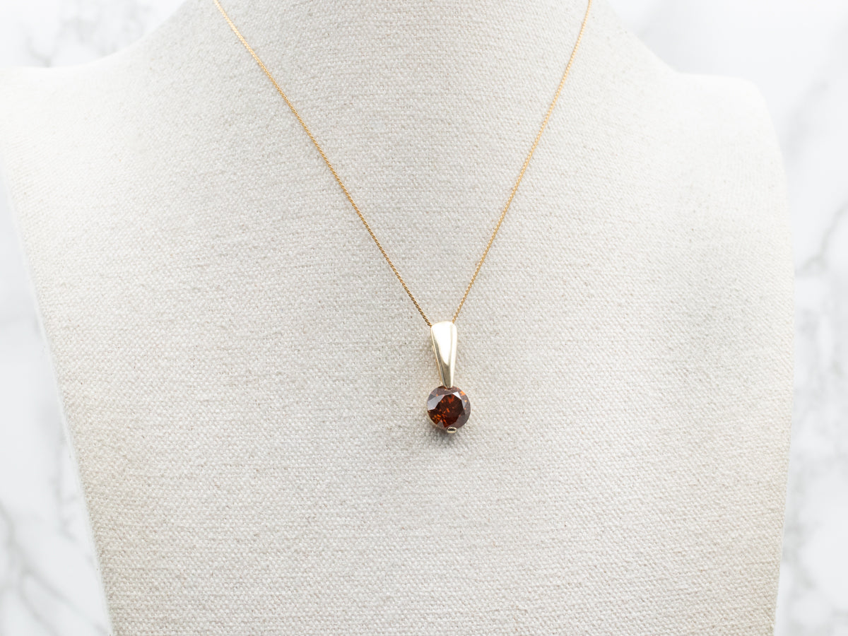 Sleek Modernist Orange Zircon Drop Pendant