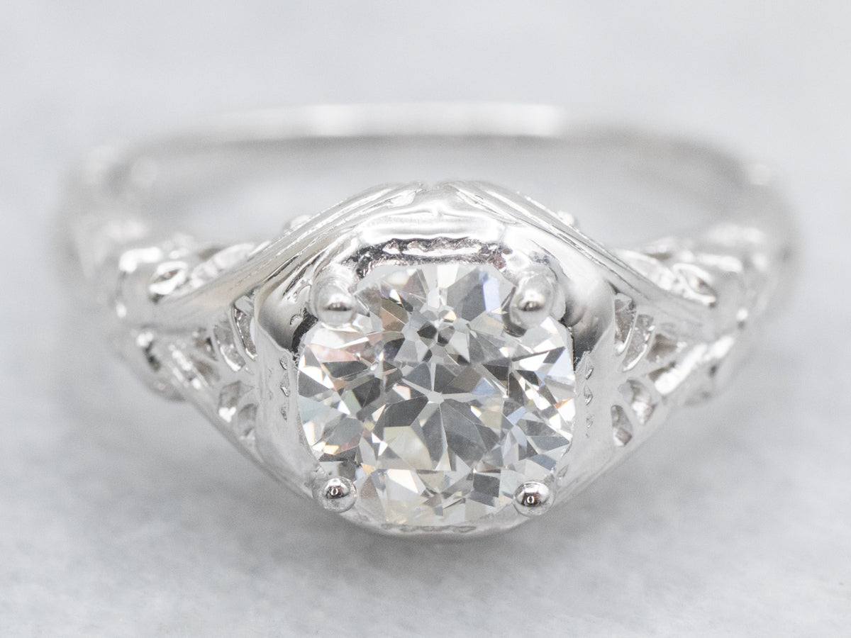 Art Deco Old Mine Cut Diamond Solitaire Engagement Ring