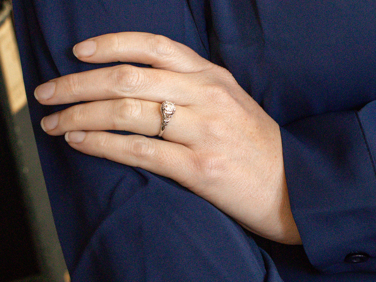 Art Deco Old Mine Cut Diamond Solitaire Engagement Ring