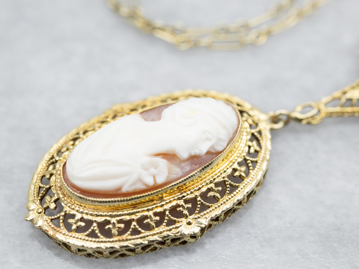 Mid Century Cameo Filigree Necklace