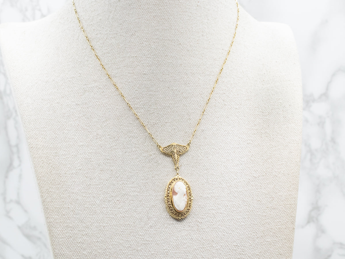 Mid Century Cameo Filigree Necklace