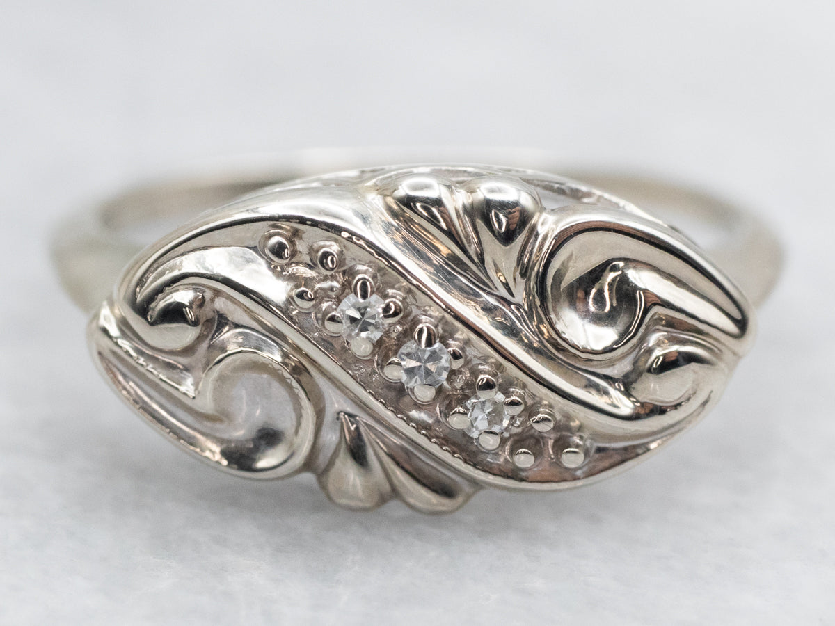 Swirling Three Stone Vintage Diamond Ring